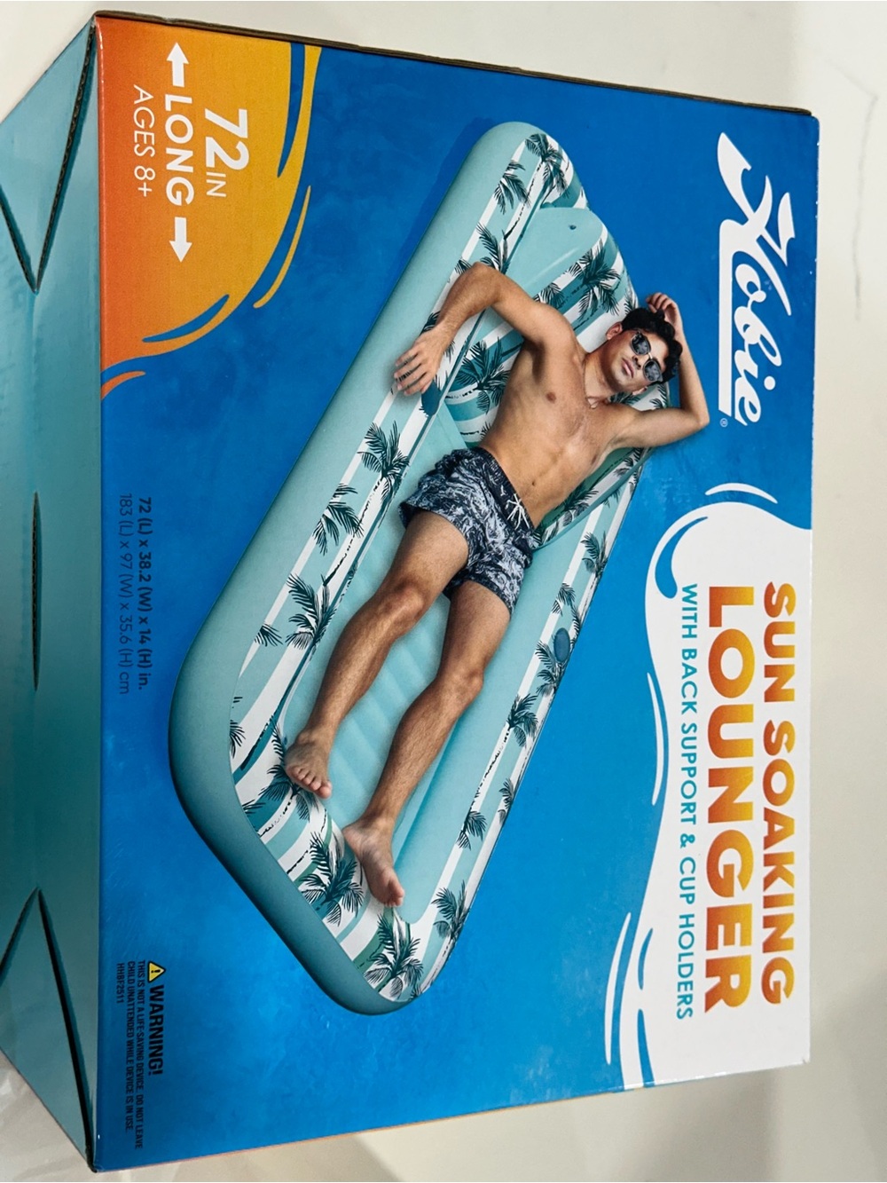 Hobie Blue Palm-Print Inflatable Sun Lounger